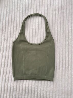 American Eagle Olive Ribbed Halter Crop